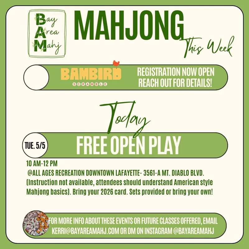 Hope to see you today in downtown Lafayette for free drop-in mahjong