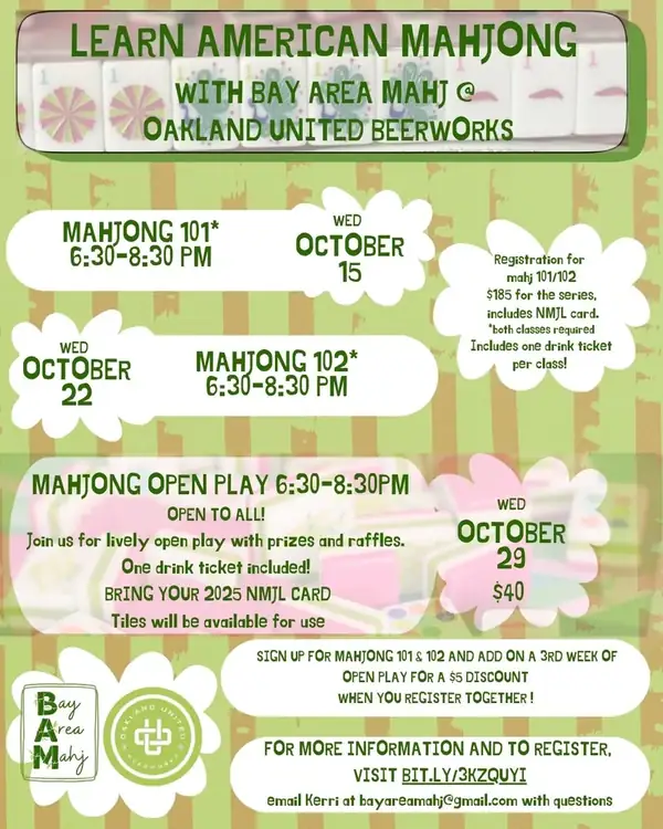 Join us  for a 2-part American Mahjong 101/102 class on October 15 & 22