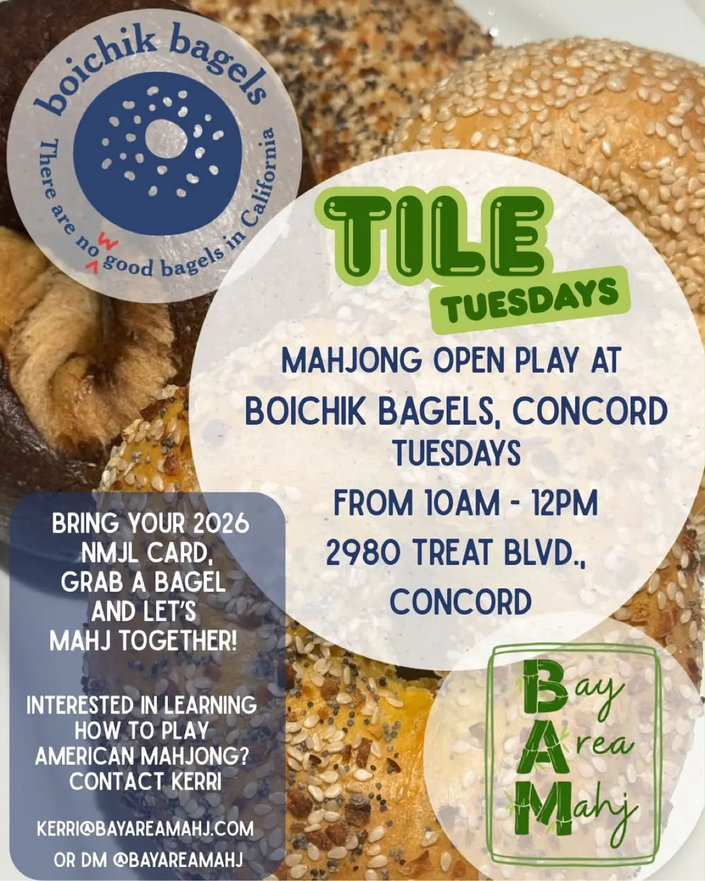 Tile Tuesdays Mahjong Open Play at Boichik Bagels Concord Tuesdays 10am-12pm
